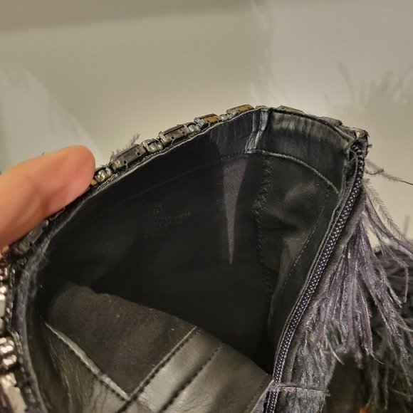 Jessica Simpson Black Suede Ostrich Feather Ankle Boots Size 8.5 Beaded - Picture 7 of 10